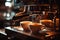 Aromatic Delights Capturing the Moment of Fresh Espresso Pouring from a Coffee Machine at a Cozy Coffee House. created with