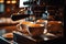 Aromatic Delights Capturing the Moment of Fresh Espresso Pouring from a Coffee Machine at a Cozy Coffee House. created with