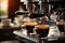 Aromatic Delights Capturing the Moment of Fresh Espresso Pouring from a Coffee Machine at a Cozy Coffee House. created with