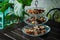 Aromatic dried herbs in a glass tray set in air-conditioned cafe. 3