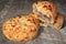 Aromatic Freshly Fireplace Baked Domestic Leavened Pitta Flatbread Loaves Set On Old Rustic Cracked Flaky Wooden Garden Table