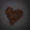 Aromatic heart shape made from hundreds of delicious, crunchy and special varieties of coffee