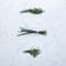 Aromatic Herbs, Isolated on Marble Background â€“ Bunch of Rosemary Twigs, Chive, Thyme