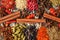 Aromatic Indian spices on a gray slate background