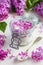 Aromatic lilac sugar on jar