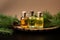 Aromatic trio Small bottles hold pine, spruce, and cedar essential oils