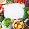 Around the cutting board set of different healthy food