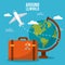 Around the world. globe world plane suitcase sky