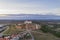 Arraiolos village drone aerial view at sunset in Alentejo, Portugal