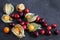 Arrangement of cape gooseberries - physalis with cranberries