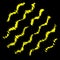 arrangement of six wavy stripes in a row each coloured bright yellow on black background