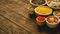 Arrangement of spices in small bowls