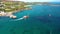 Arranmore, County Donegal, Ireland - August 31 2022 : The red Arranmore ferry leaving the Island towards Burtonport