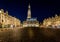 Arras town hall, belfry and place des heroes at night with starry sky