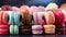 An array of delectable, colorful macarons on a pristine color background, a sweet symphony of flavors