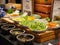 Array of delicious dishes on a countertop. Assorted veggies for buffet salad.