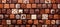 Array of gourmet chocolate candies with decorative patterns. Top view. Banner. Tasty background. Concept of