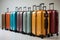 Array of luggage Suitcases neatly arranged on a clean white backdrop