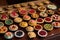 array of miniature fruit pies, each with its own unique design