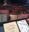 An array of old french literature books on display in a Bouquinistes