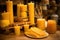 array of organic, hand-dipped beeswax candles