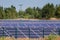 Array of photovoltaic panels of solar power station close-up