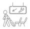 Arrival area icon vector. Airport transit zone sign in outline style is shown. Man pulling suitcase. Dashboard with airline