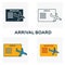 Arrival Board icon set. Four elements in diferent styles from airport icons collection. Creative arrival board icons filled,