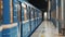 Arrival of the subway train in Gagarinskaia station, Novosibirsk, Russia. Passengers enter