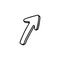 Arrow 3D graffiti doodle. Blank arrow icon, slightly curved, and pointing up to the right corner. Hand drawn vector icon