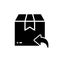 Arrow Back Shipping Return Goods on Post Silhouette Icon. Return Parcel Box Symbol. Refund Product in Container Box