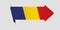 Arrow bookmark banner with Romania flag on transparent background