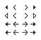 Arrow button icon collection. Menu navigation pointer symbol set. Next indicator sign. Simple flat shape direction logo.