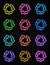 Arrow circle icon set. 3d color neon signs on dark