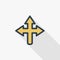 Arrow cross, three way thin line flat color icon. Linear vector symbol. Colorful long shadow design.