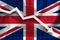 Arrow falls against the background of the flag of UK