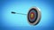 Arrow flying towards dart board and hitting target