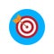 Arrow hitting target flat icon. Round colorful button, Bullseye circular vector sign, logo illustration.