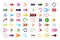 Arrow icons. Flat buttons navigation. Red, blue, pink, green, purple, yellow colors of arrows website. Modern symbols of previous