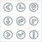 arrow line icons. linear set. quality vector line set such as alert, checklist, right, top left, turn right, down, pin, bottom