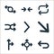 arrow line icons. linear set. quality vector line set such as back, t junction, arrow, down right, arrow, shuffle, repeat, left