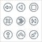 Arrow line icons. linear set. quality vector line set such as bottom left, up arrow, up arrow, previous, right, cross, stop, back