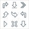arrow line icons. linear set. quality vector line set such as downward arrow, minimize, arrow right, turn left, down right upward