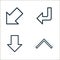 arrow line icons. linear set. quality vector line set such as upward arrow, downward arrow, down left