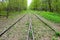 Arrow of an old abandoned railway passing in the forest