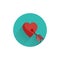 Arrow pierces the heart flat icon with long shadow. love heart flat icon