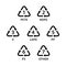 Arrow recycle triangle logo isolated on white background, symbology type of plastic materials, recycle triangle types icon graphic