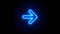 Arrow Right neon sign appear in center and disappear after some time. Loop animation of blue neon alphabet symbol