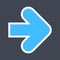 Arrow sign created as a sticker icon with a white outline. Blue navigation symbol designed in flat style