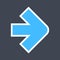 Arrow sign created as a sticker icon with a white outline. Blue navigation symbol designed in flat style